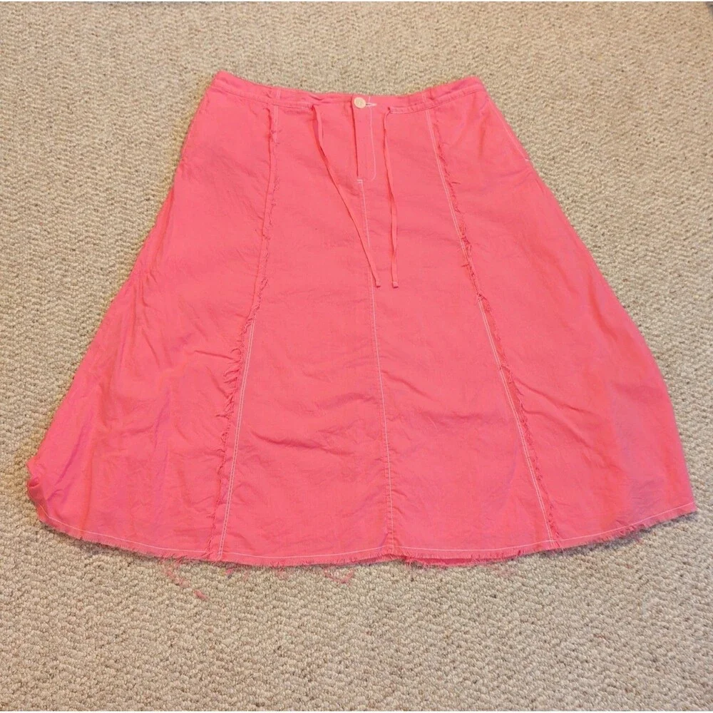 Eddie Bauer A Line Midi Skirt Womens 12 Pink Frayed Cottagecore Pockets